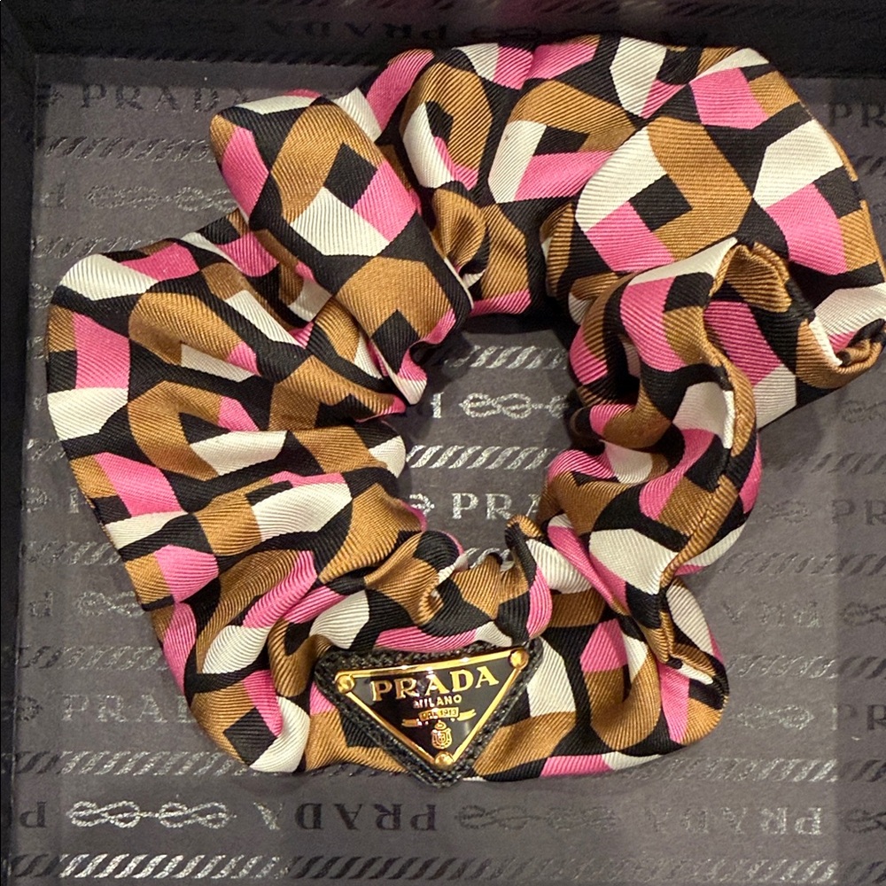 Prada Pink and Gold Geometric Hair Scrunchie